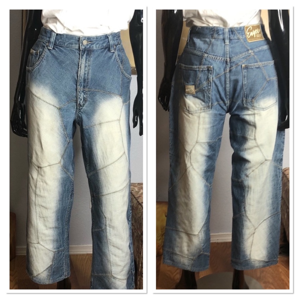 Eynce Rare Y2K Baggy Patchwork 100% Cotton Retro Jeans Sz 36